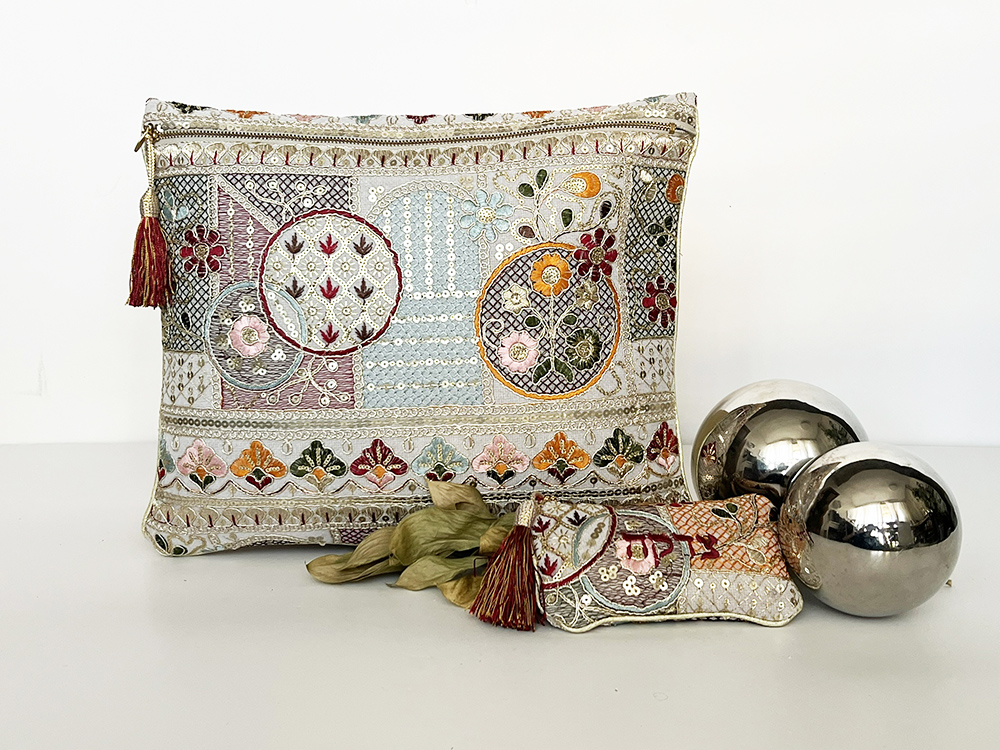"מזמור לדוד" – מערכת תיק לטלית וארנק צדקה ברקמה אתנית מלכותית – תמונה 2